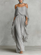 Flowy Off-shoulder Blouse And Skirt Two-piece Set