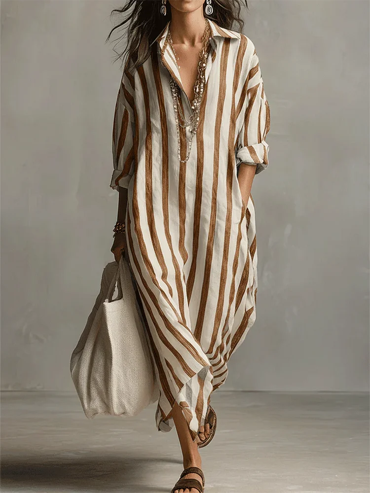 Casual And Cozy Striped Linen-cotton Dress