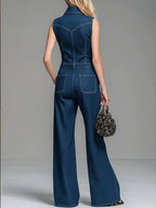 Women's Casual 100% Cotton Zip-up Denim Jumpsuit