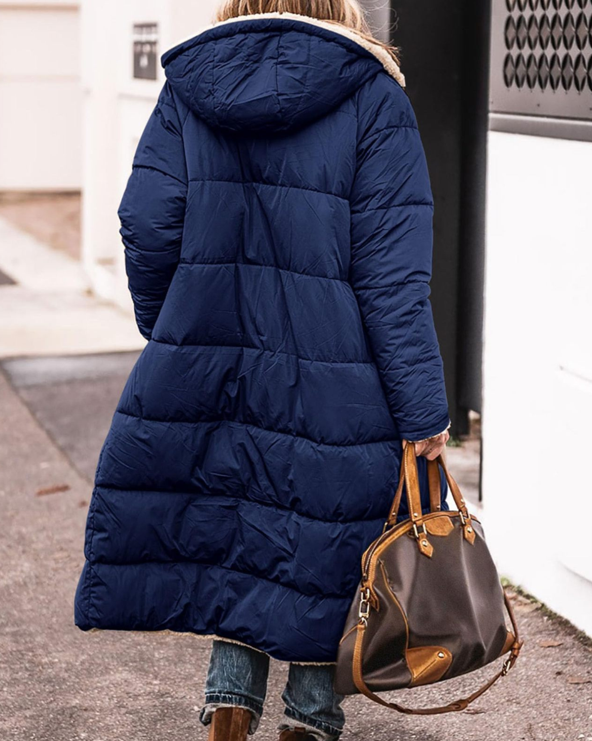 Reversible Long Sherpa Coat with Hood