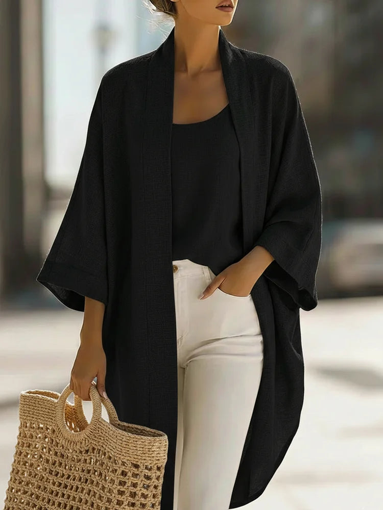 Cozy Minimalist Loose Cardigan And Vest Linen Set