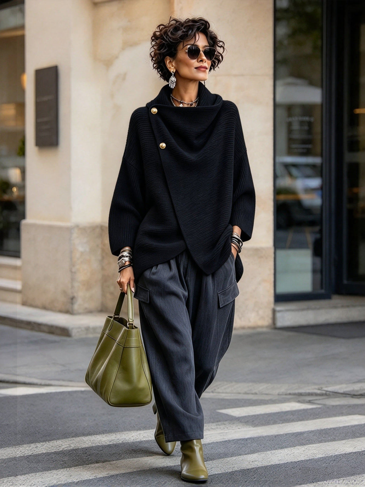 Chic Knitted Asymmetric Button-up Top