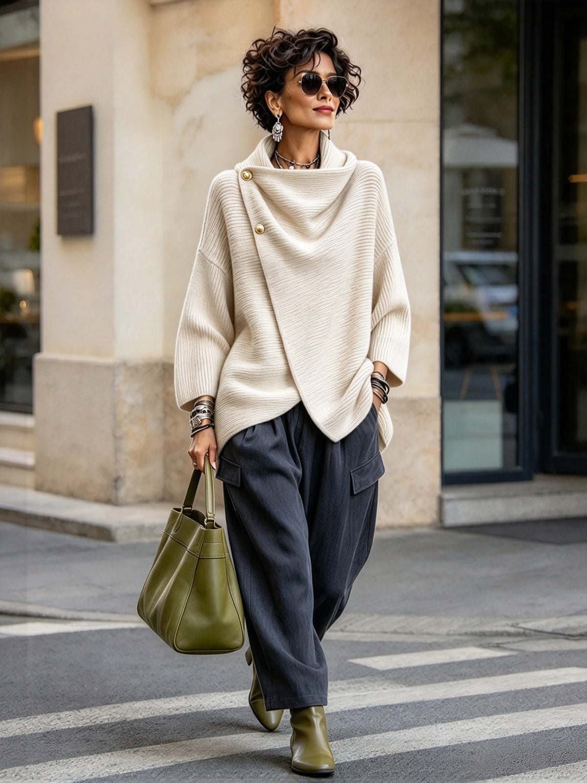 Chic Knitted Asymmetric Button-up Top