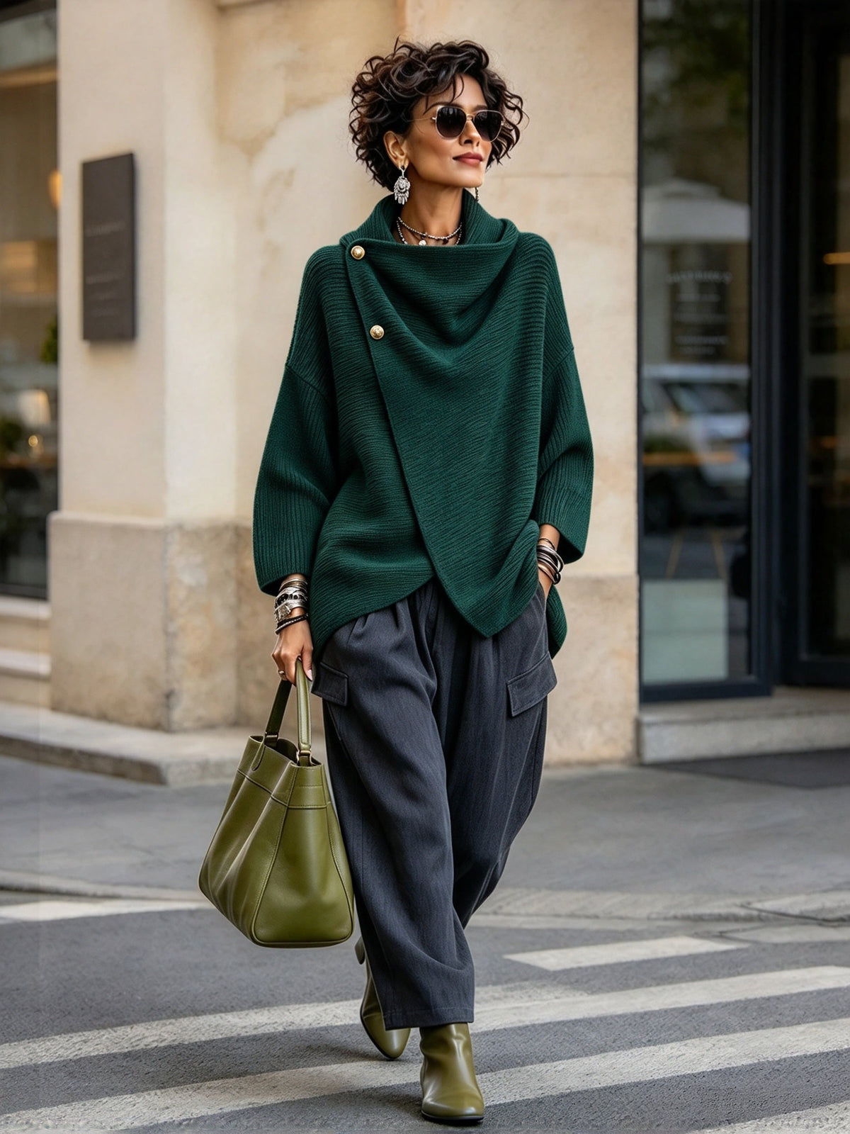 Chic Knitted Asymmetric Button-up Top
