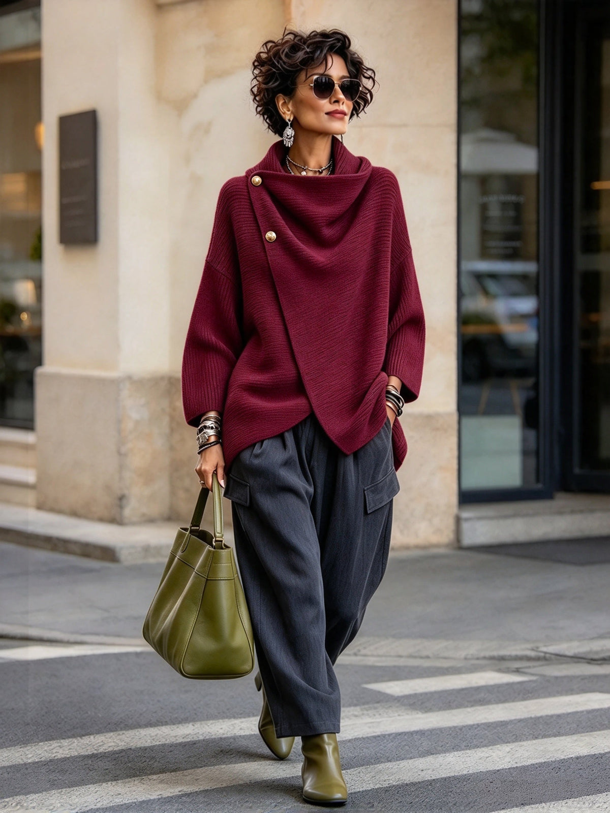 Chic Knitted Asymmetric Button-up Top