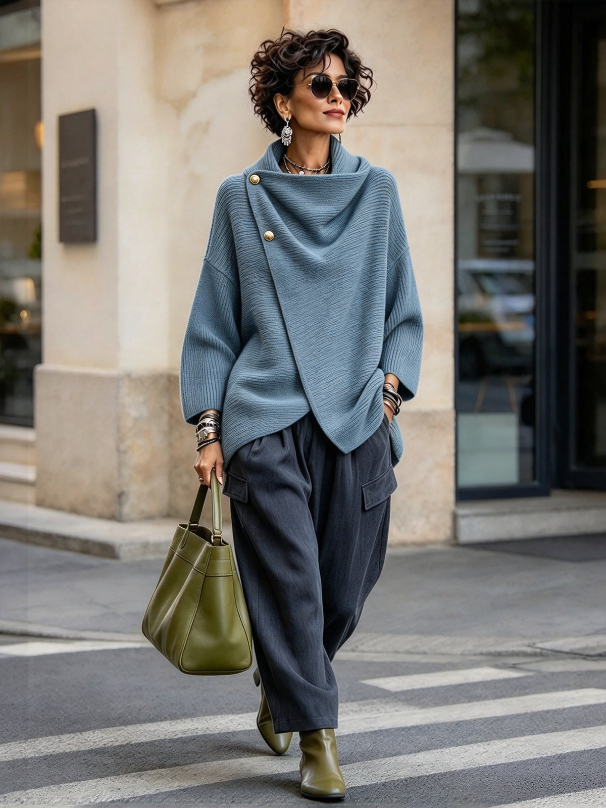 Chic Knitted Asymmetric Button-up Top