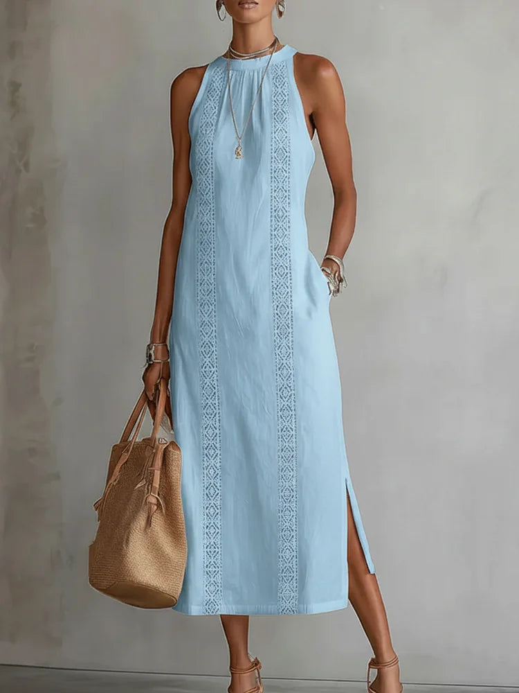 Retro Cozy Lace Minimalist Linen Dress — Timeless. Elegant. Effortlessly You.