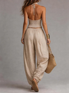 Sexy Boho Halter Top & Wide-leg Pants Two-piece Set