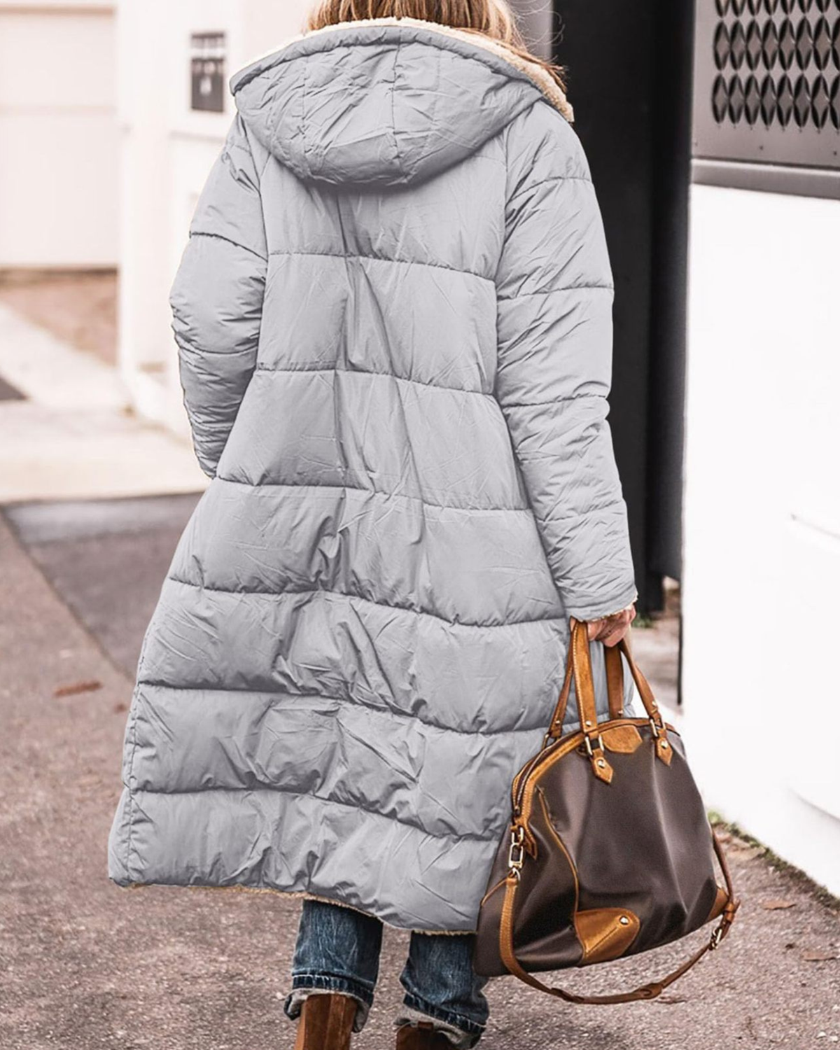 Reversible Long Sherpa Coat with Hood