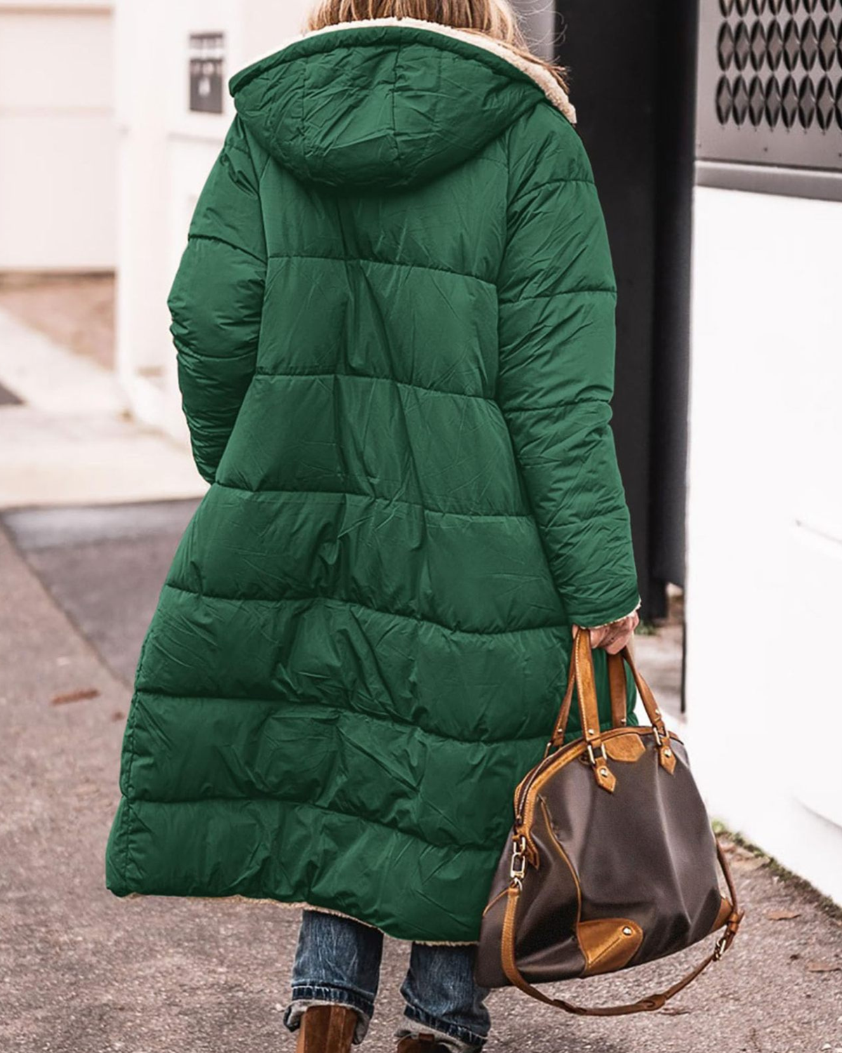 Reversible Long Sherpa Coat with Hood