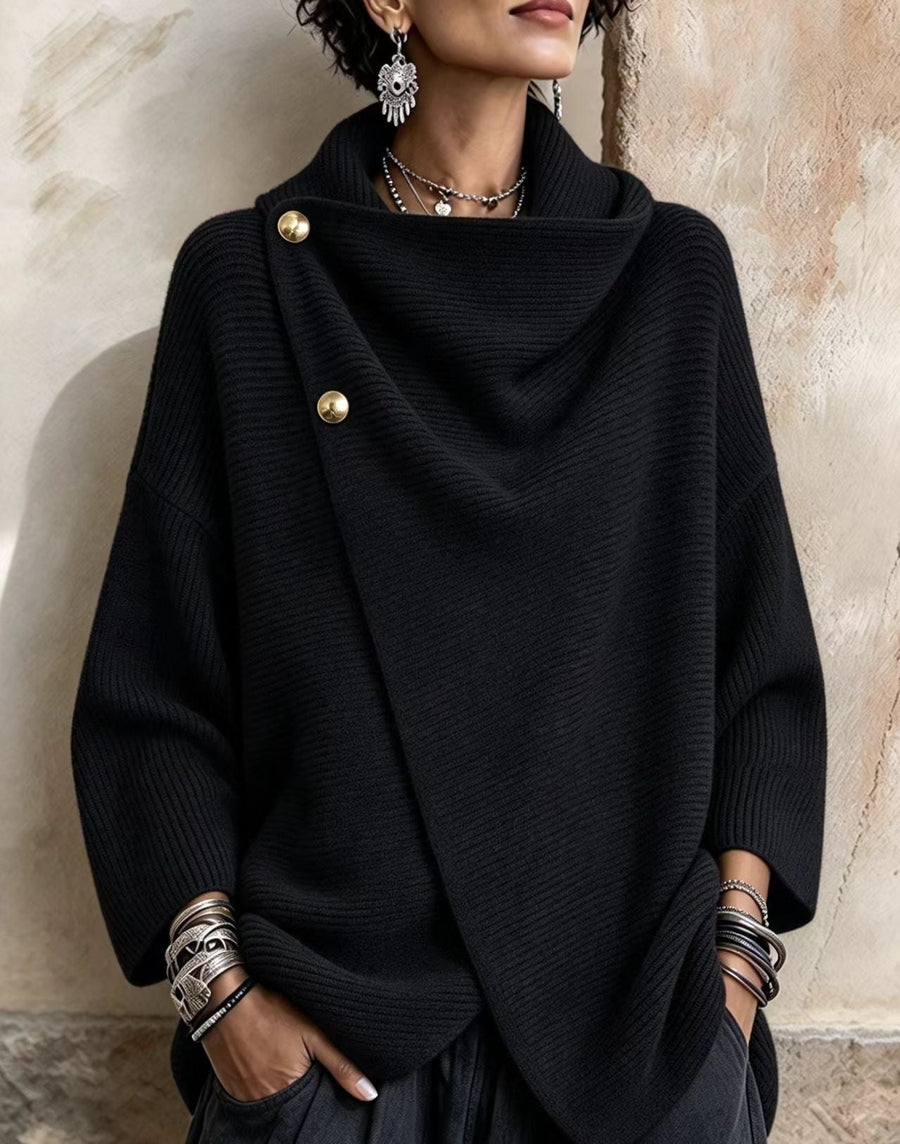 Chic Knitted Asymmetric Button-up Top