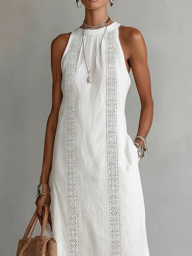 Retro Cozy Lace Minimalist Linen Dress — Timeless. Elegant. Effortlessly You.