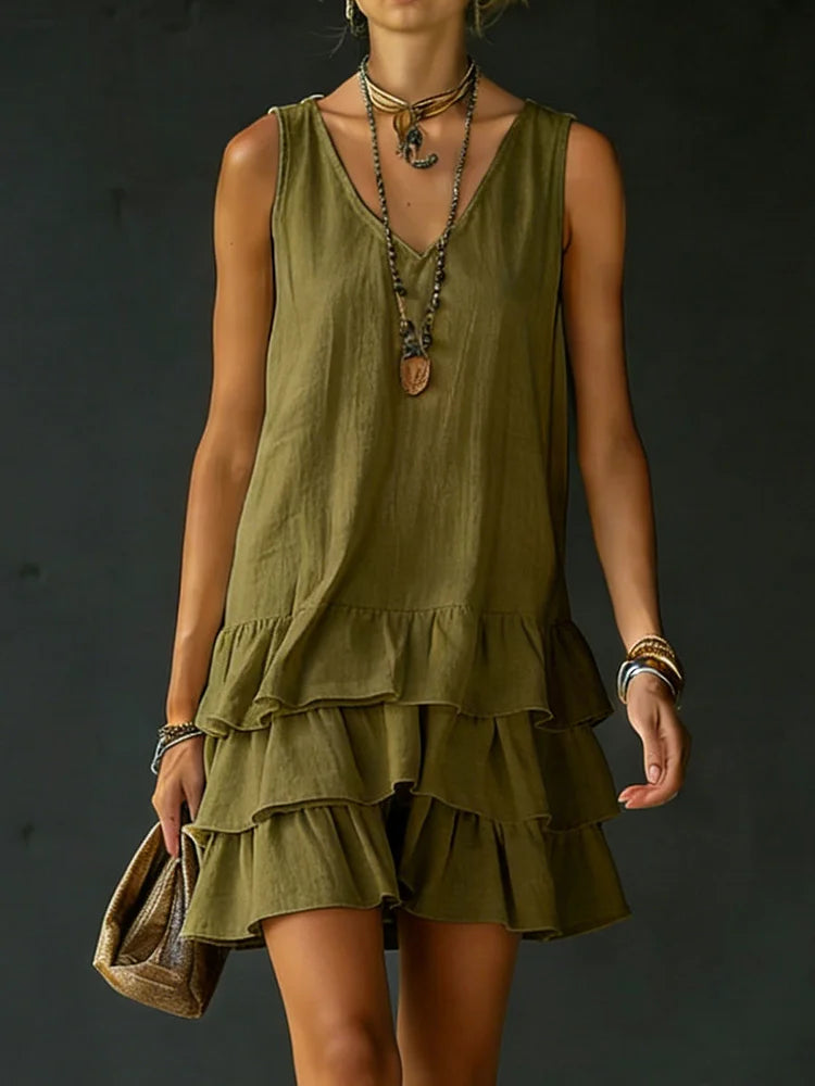 Women's Cotton And Linen Loose-fitting Solid Color Vest Dress
