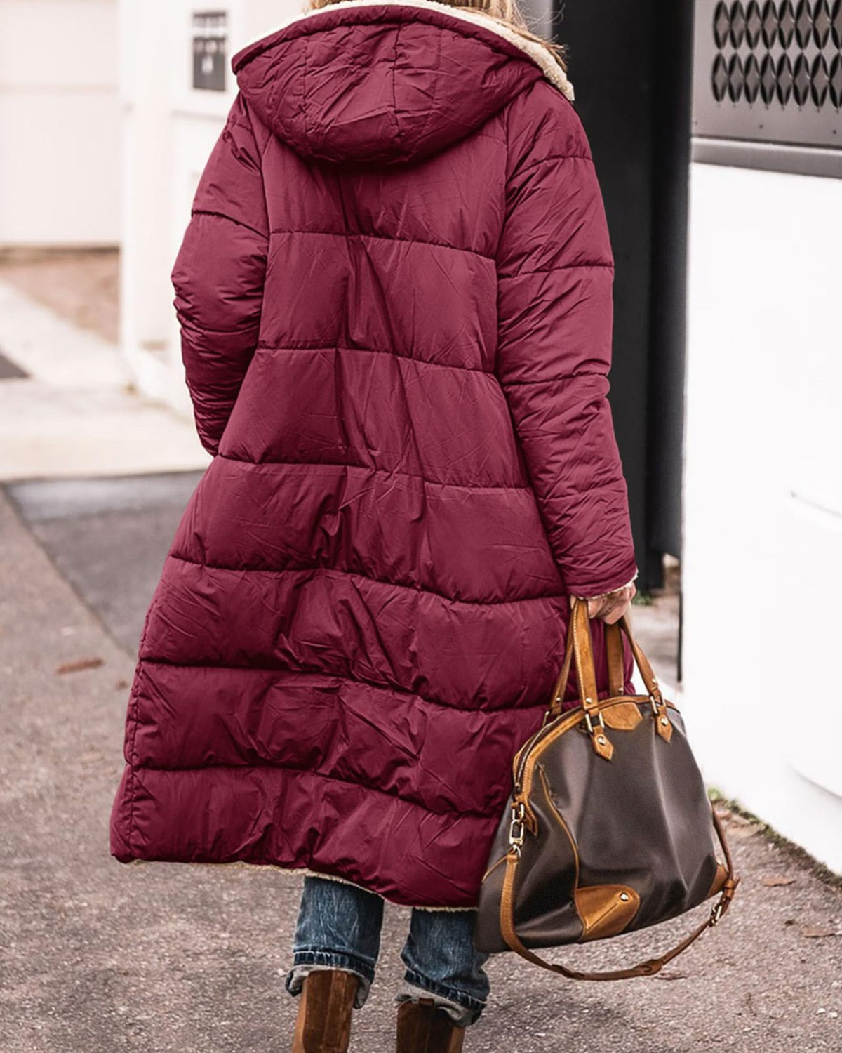 Reversible Long Sherpa Coat with Hood