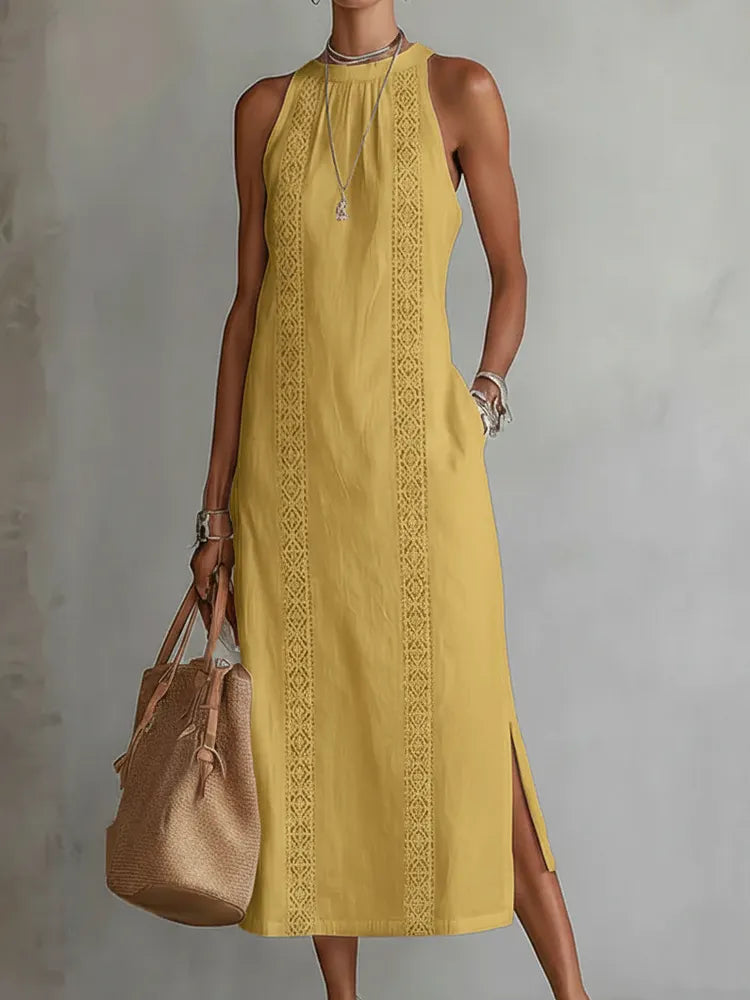 Retro Cozy Lace Minimalist Linen Dress — Timeless. Elegant. Effortlessly You.