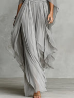 Flowy Off-shoulder Blouse And Skirt Two-piece Set