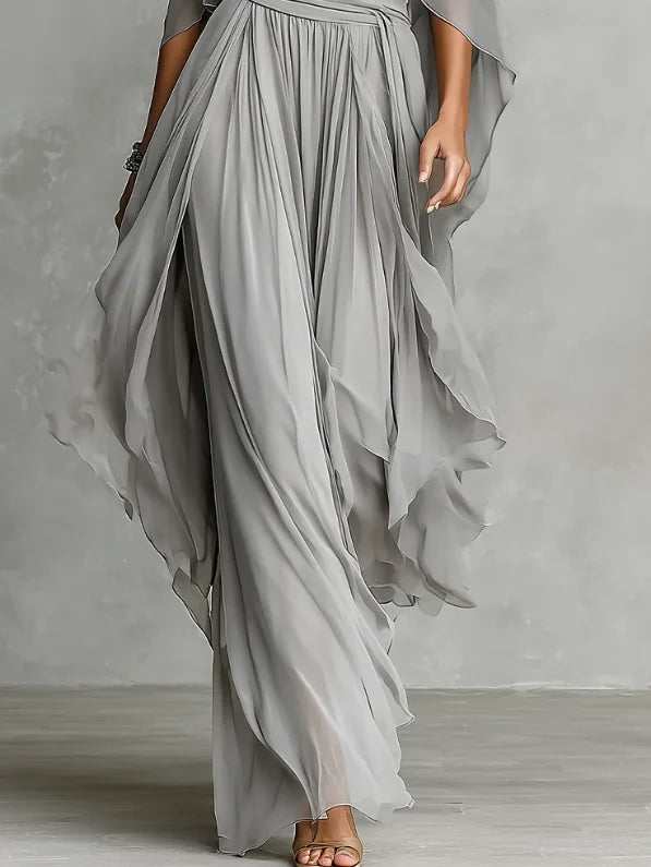 Flowy Off-shoulder Blouse And Skirt Two-piece Set