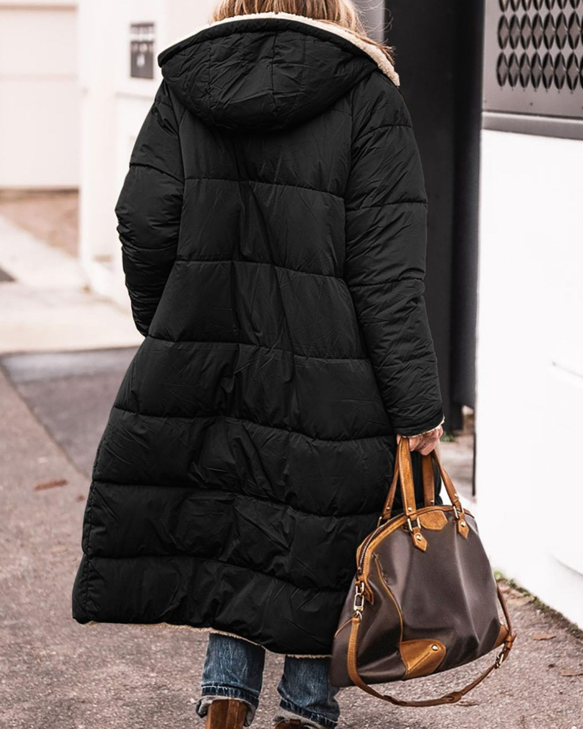 Reversible Long Sherpa Coat with Hood