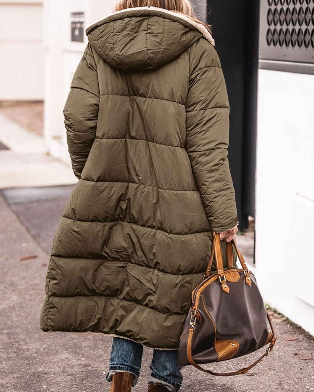 Reversible Long Sherpa Coat with Hood