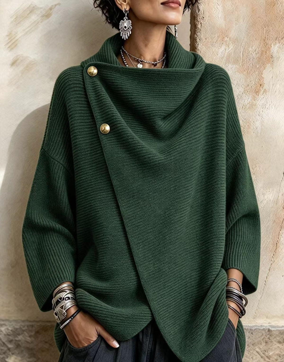 Chic Knitted Asymmetric Button-up Top