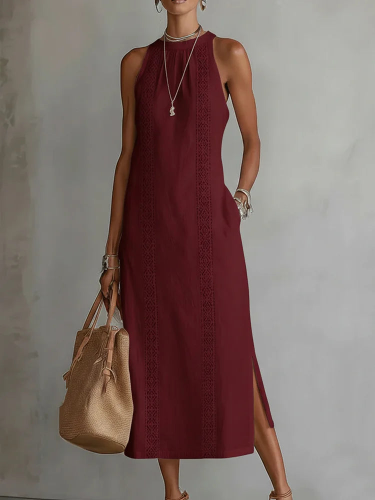 Retro Cozy Lace Minimalist Linen Dress — Timeless. Elegant. Effortlessly You.