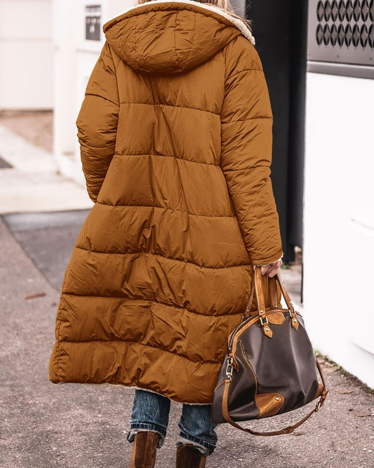 Reversible Long Sherpa Coat with Hood