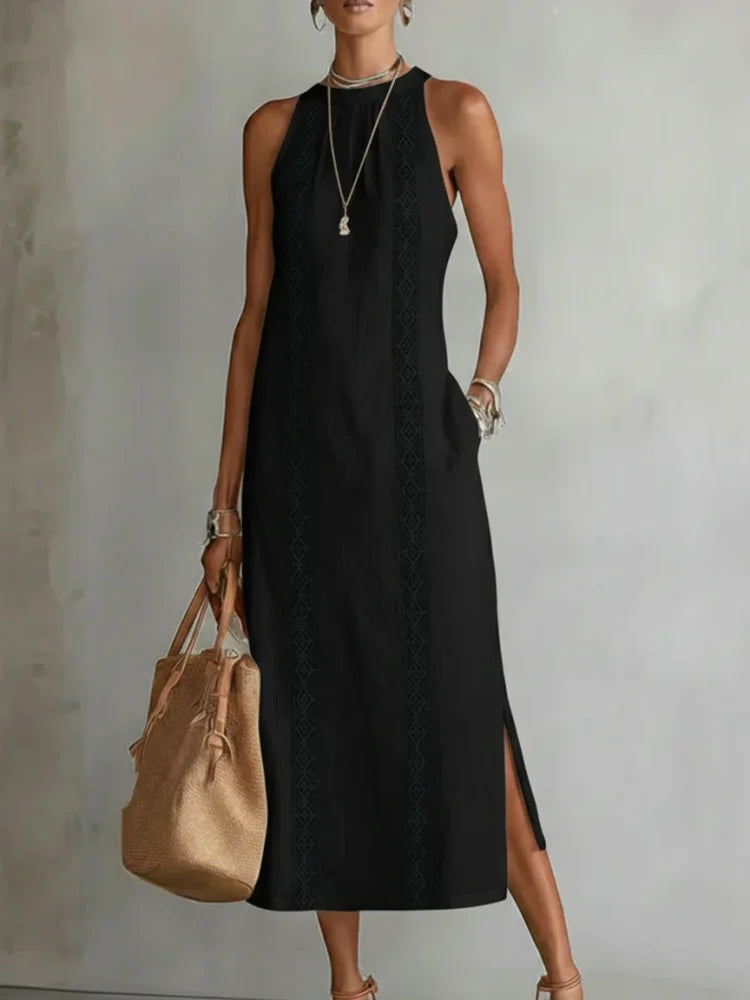 Retro Cozy Lace Minimalist Linen Dress — Timeless. Elegant. Effortlessly You.