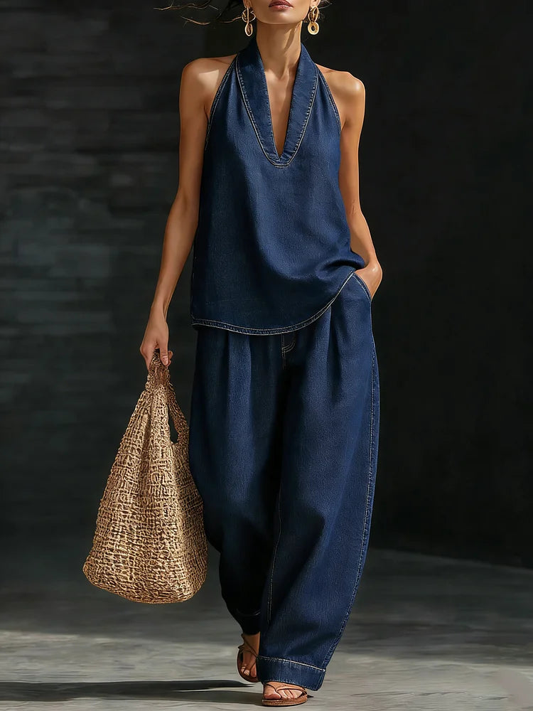 Cozy Minimalist Two-piece Denim Set