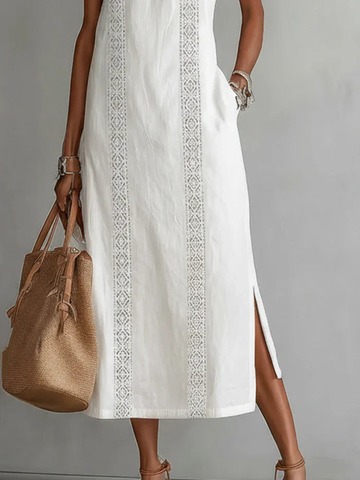 Retro Cozy Lace Minimalist Linen Dress — Timeless. Elegant. Effortlessly You.