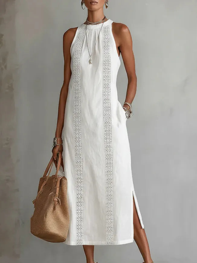 Retro Cozy Lace Minimalist Linen Dress — Timeless. Elegant. Effortlessly You.