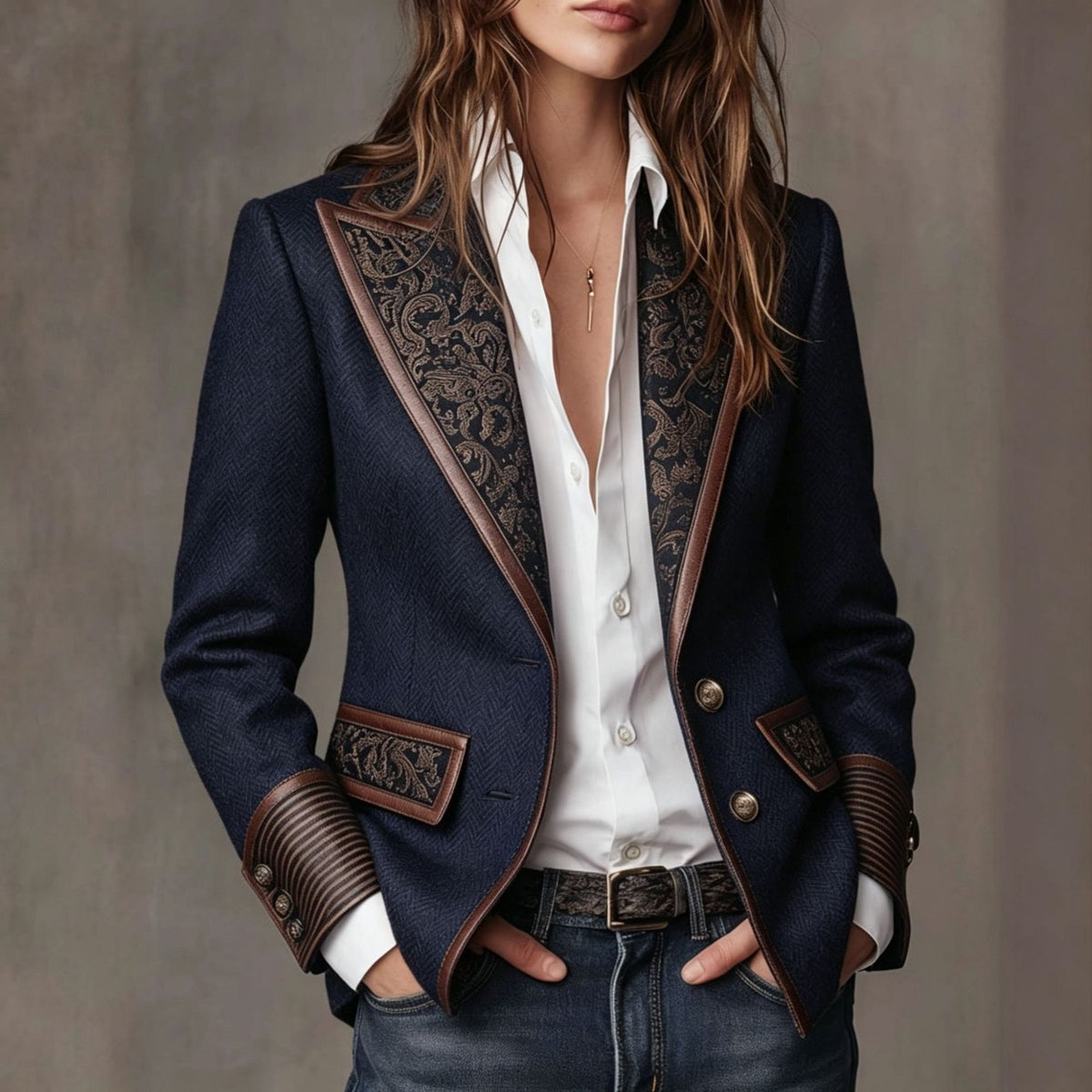Women’s Tailored Herringbone Paneled Blazer