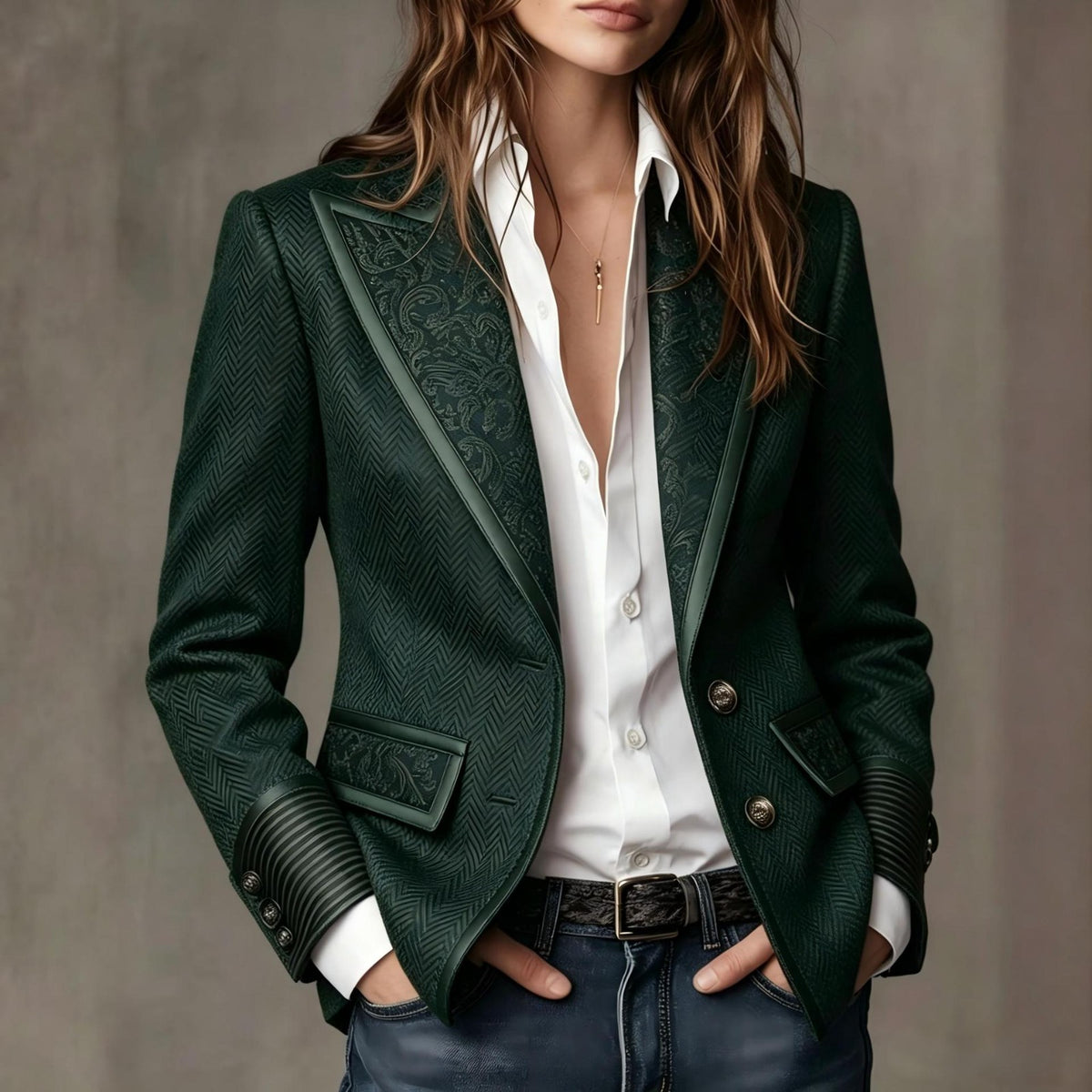 Women’s Tailored Herringbone Paneled Blazer