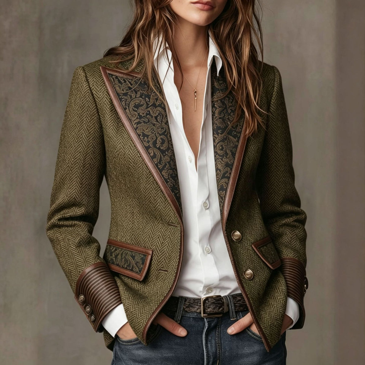 Women’s Tailored Herringbone Paneled Blazer