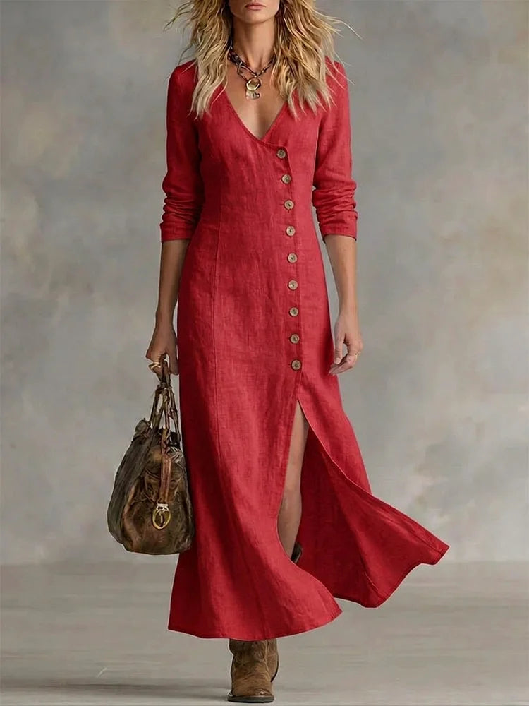 Casual Linen Cotton Button Dress