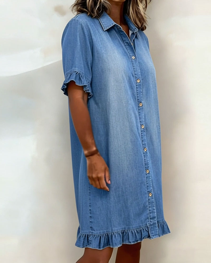 Comfortable Denim Dress with Flattering Ruching
