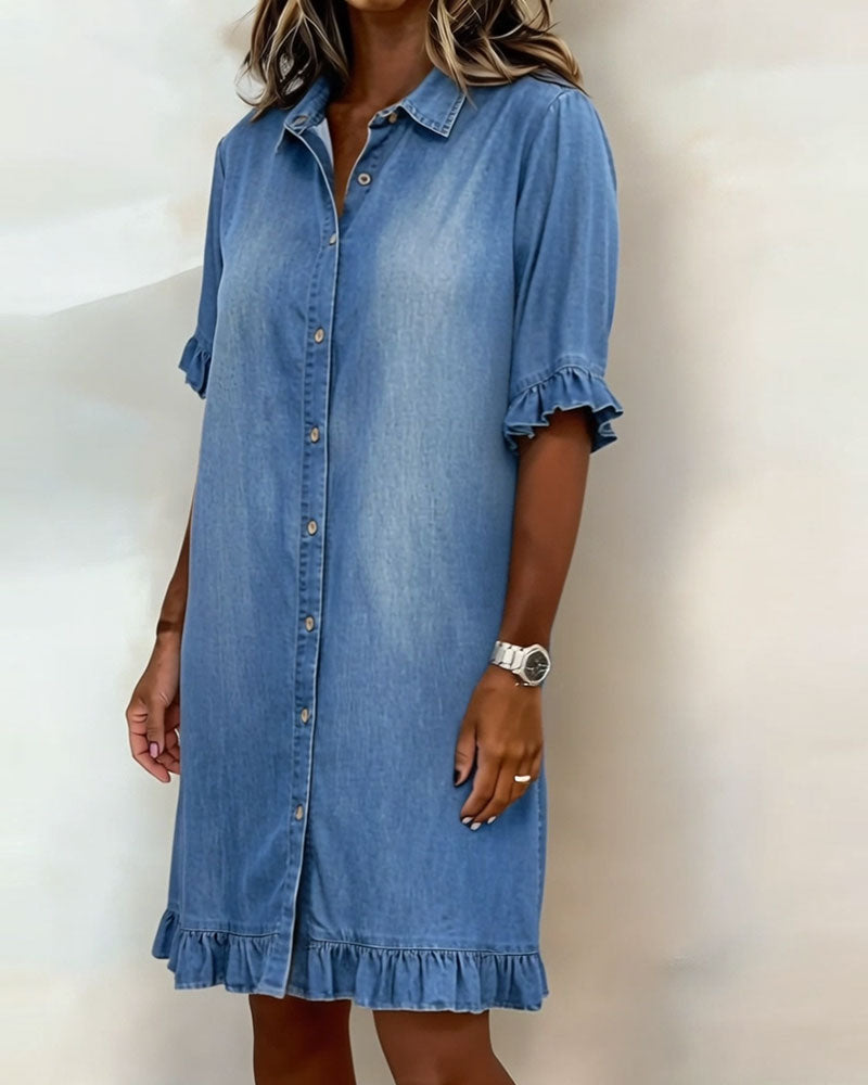 Comfortable Denim Dress with Flattering Ruching