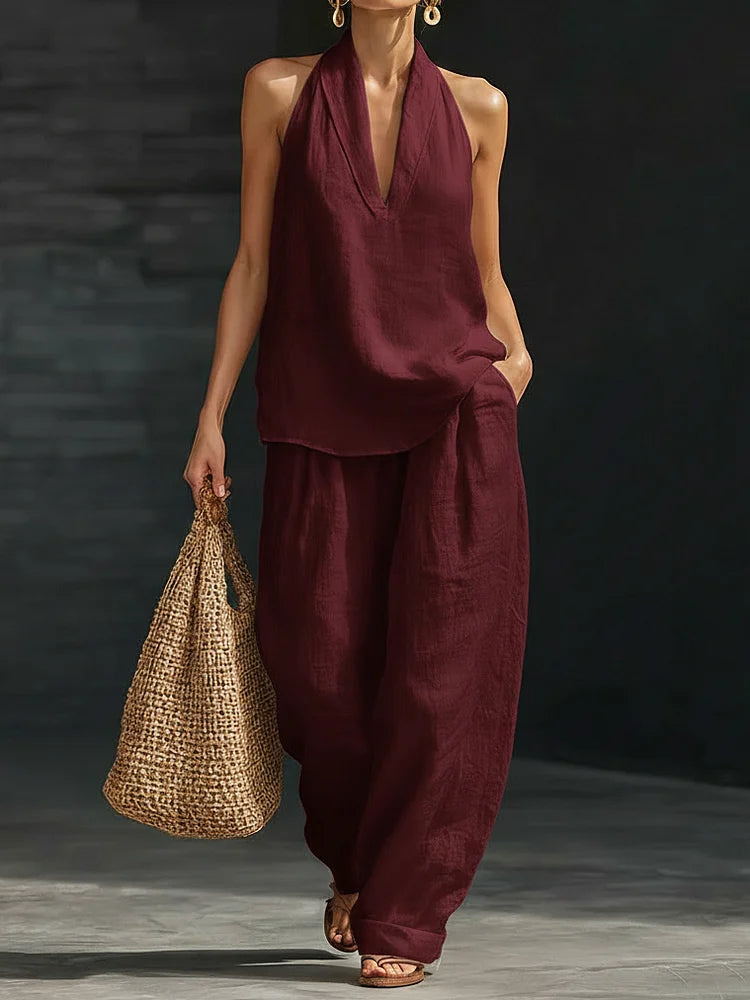 Casual And Cozy Minimalist Linen Two-piece Set