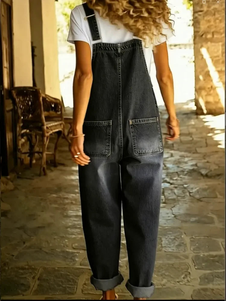 Women's Casual Denim Jumpsuit With Adjustable Buckle