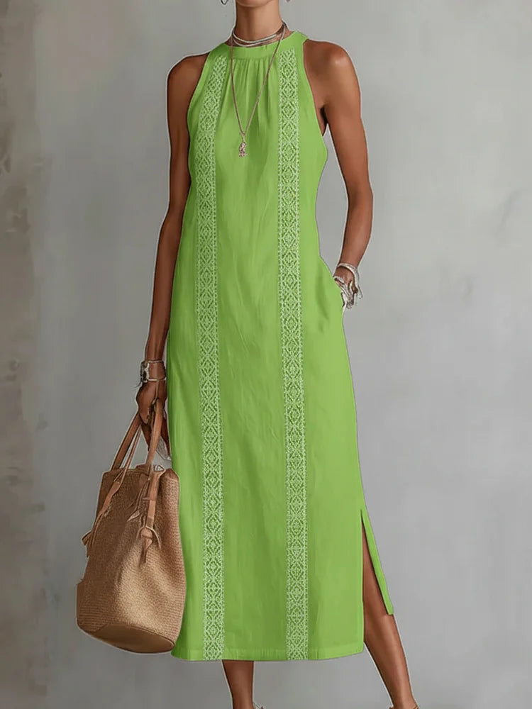 Retro Cozy Lace Minimalist Linen Dress — Timeless. Elegant. Effortlessly You.