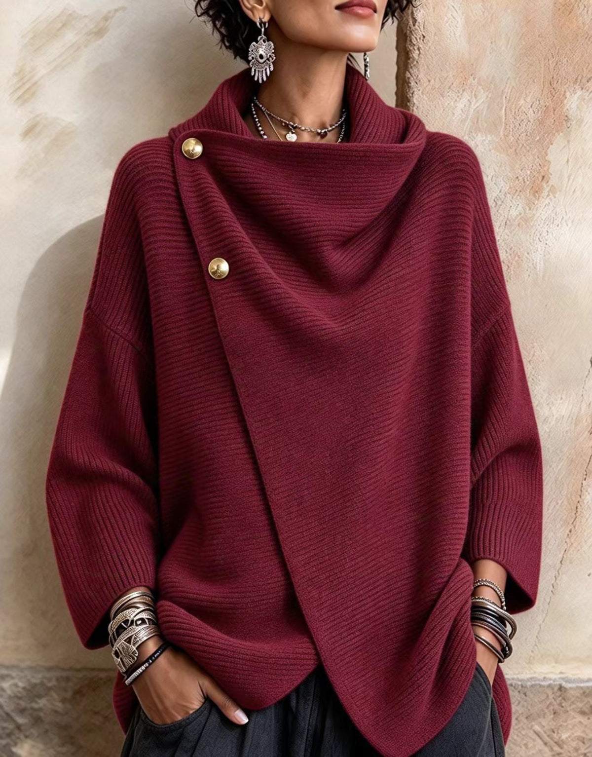 Chic Knitted Asymmetric Button-up Top