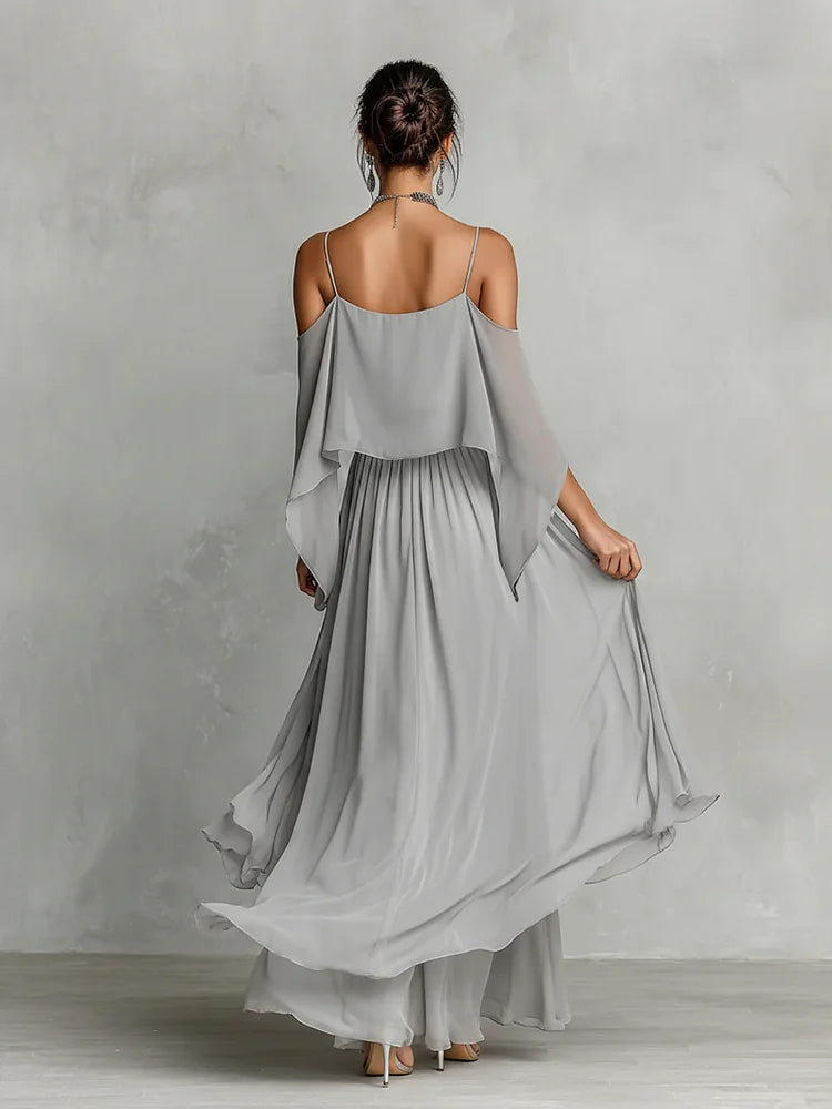 Flowy Off-shoulder Blouse And Skirt Two-piece Set