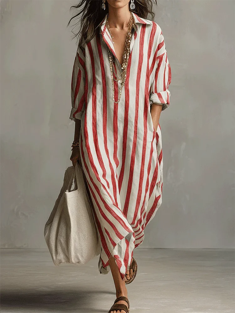 Casual And Cozy Striped Linen-cotton Dress