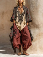 Boho Casual Loose Linen Cotton Three-piece Set