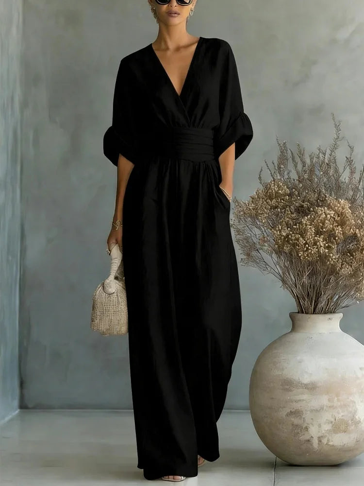 Elegant Vacation Casual Fashion V-neck Waist Jumpsuit