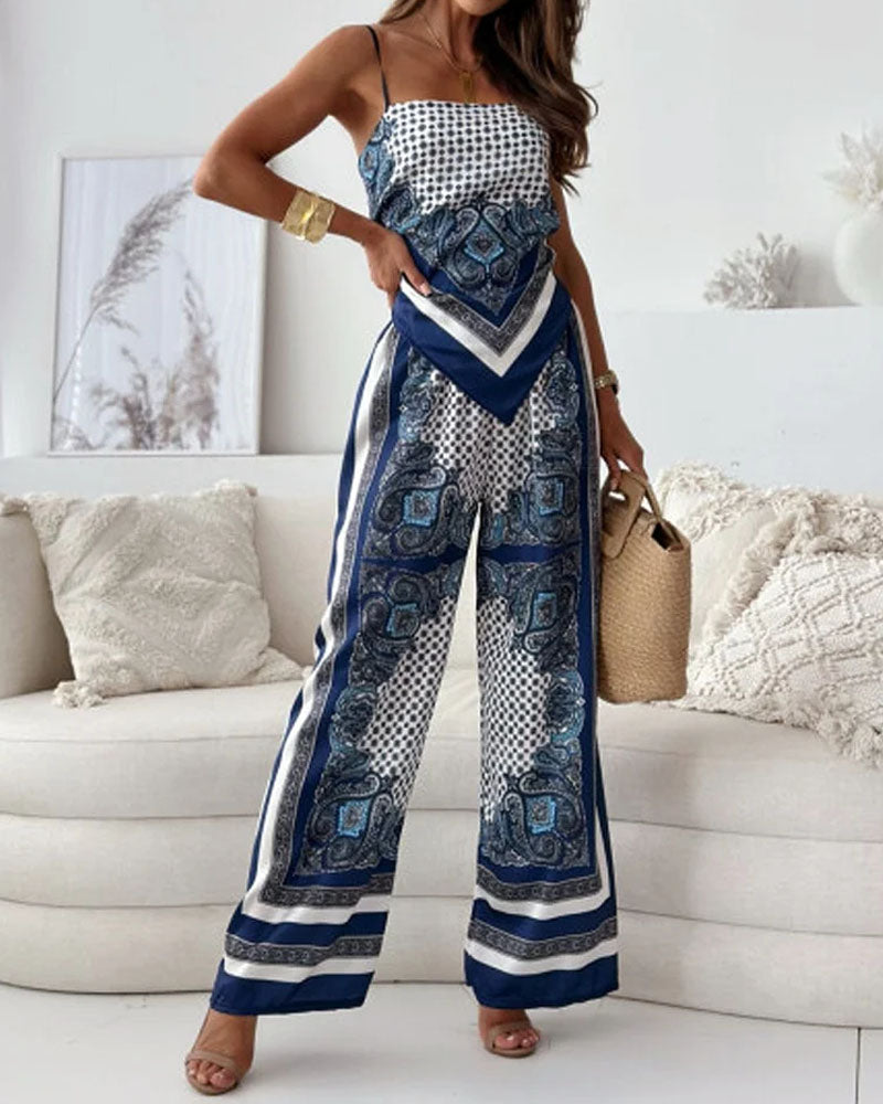 Stylish Printed Lace-Up Vest & Pants Two-Piece Set