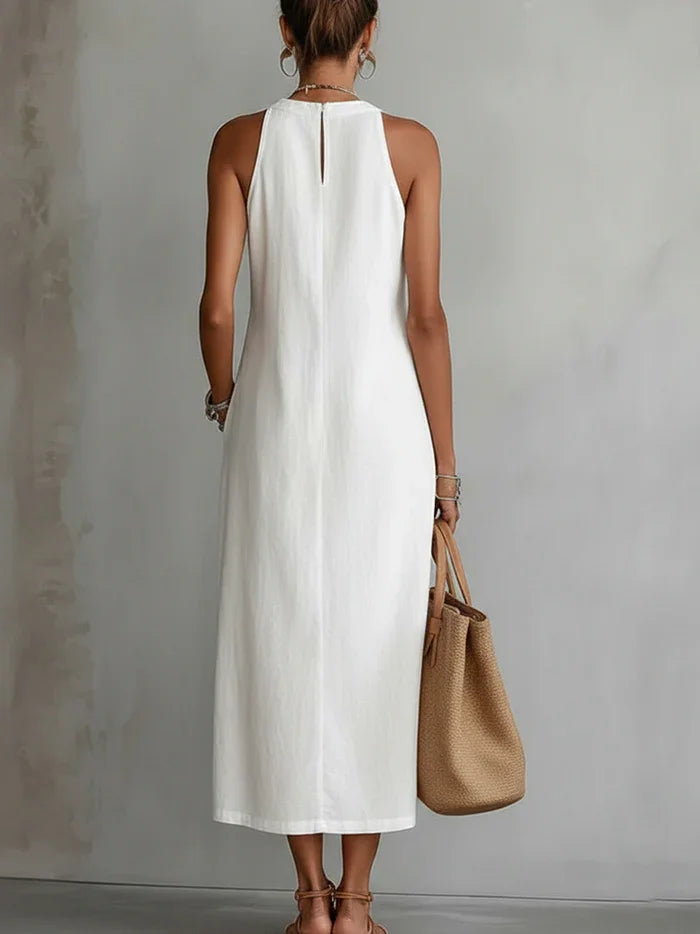 Retro Cozy Lace Minimalist Linen Dress — Timeless. Elegant. Effortlessly You.