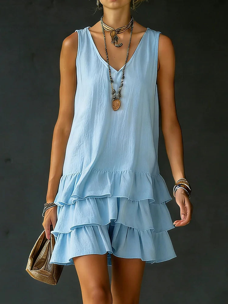 Women's Cotton And Linen Loose-fitting Solid Color Vest Dress