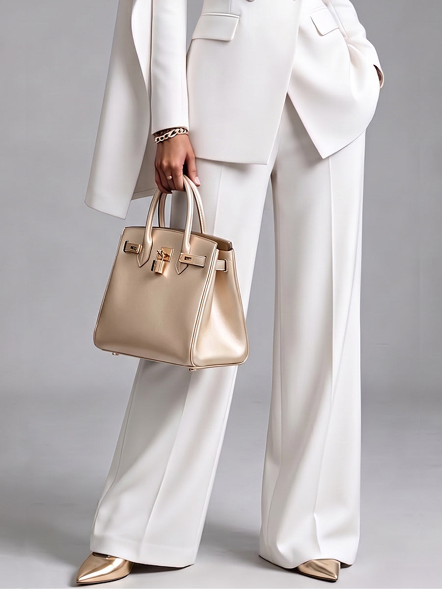 Women’s Chic 2-Piece Suit Set – Asymmetric Cape Blazer & Wide-Leg Pants