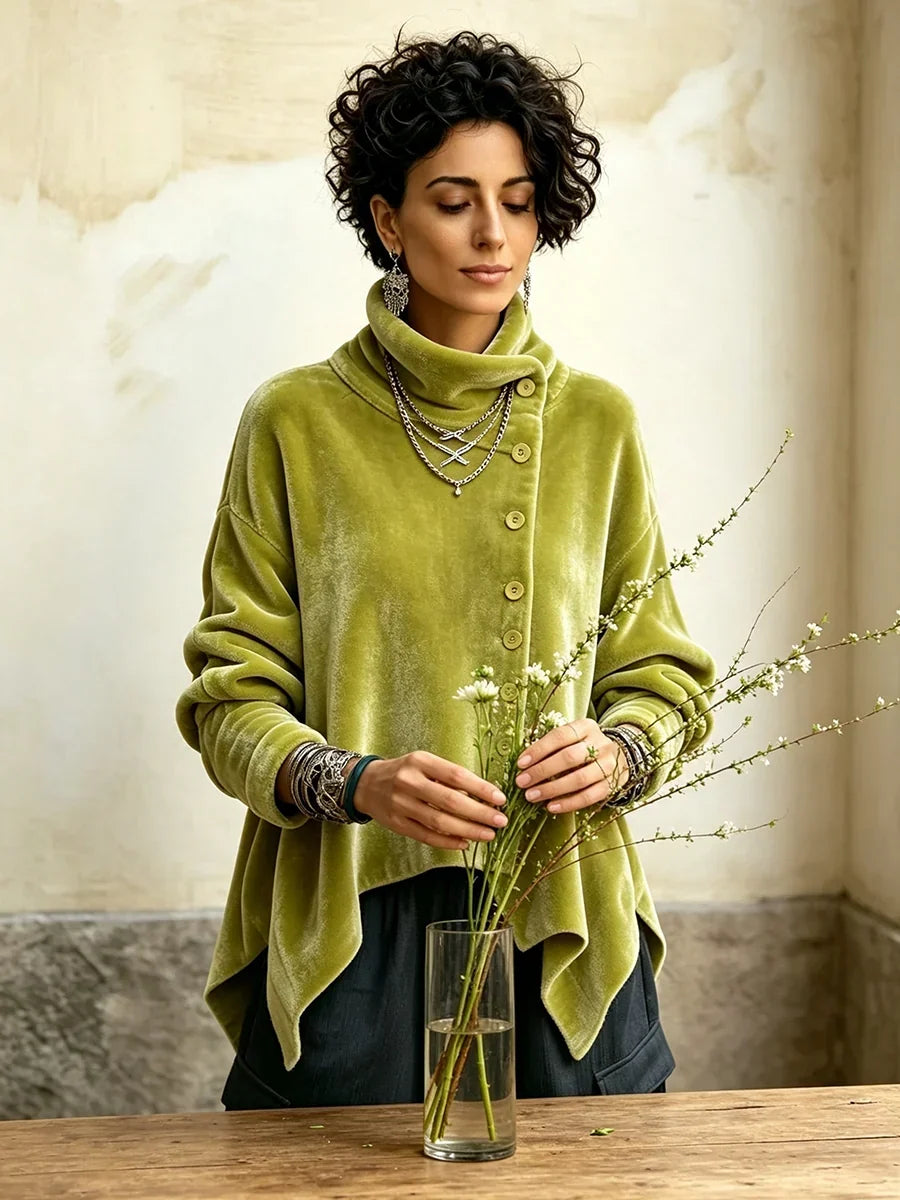 Floral Velvet Asymmetrical Button Top