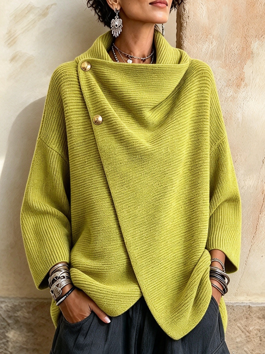 Chic Knitted Asymmetric Button-up Top